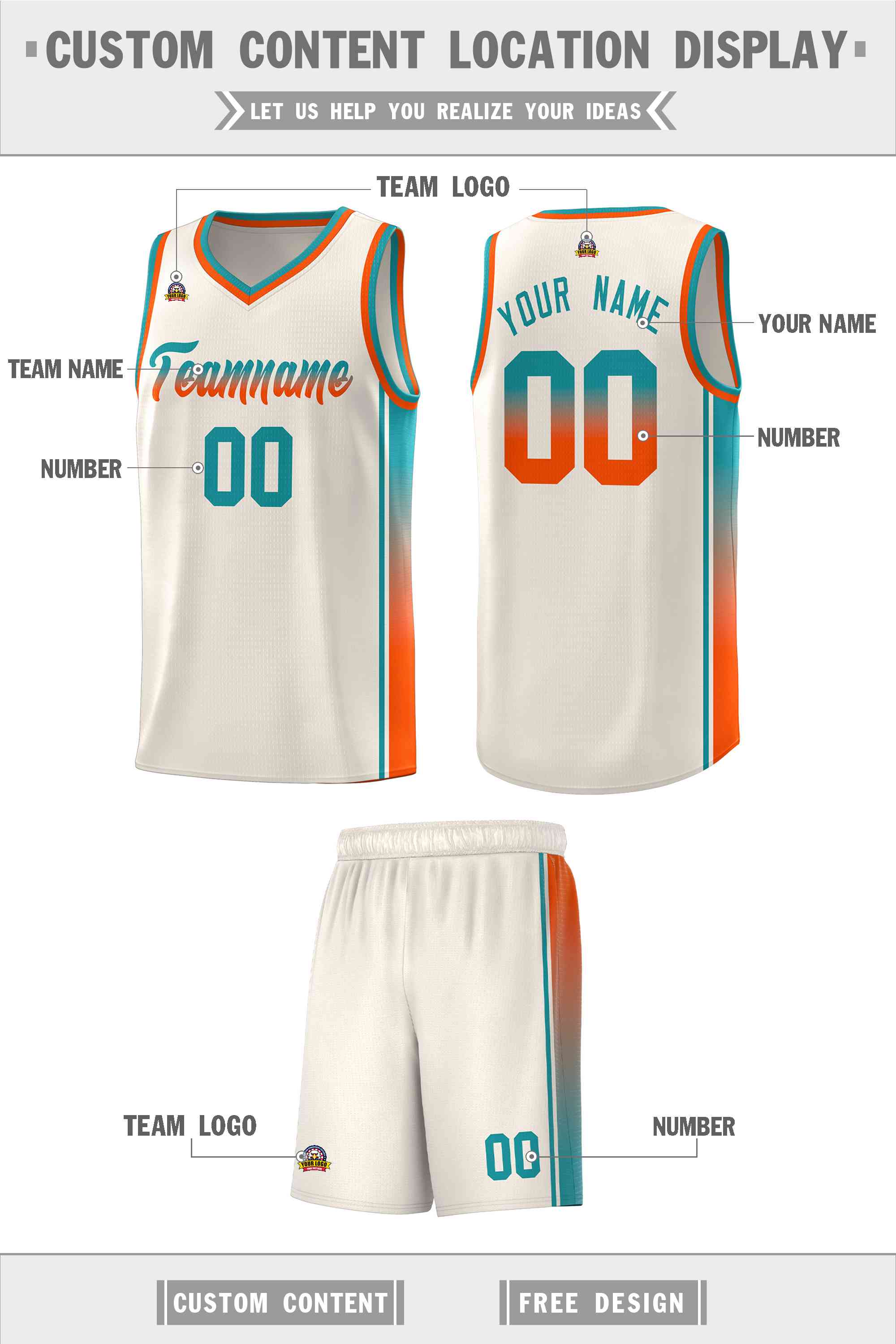 Custom Khaki Aqua-Orange Gradient Fashion Sports Uniform Basketball Jersey