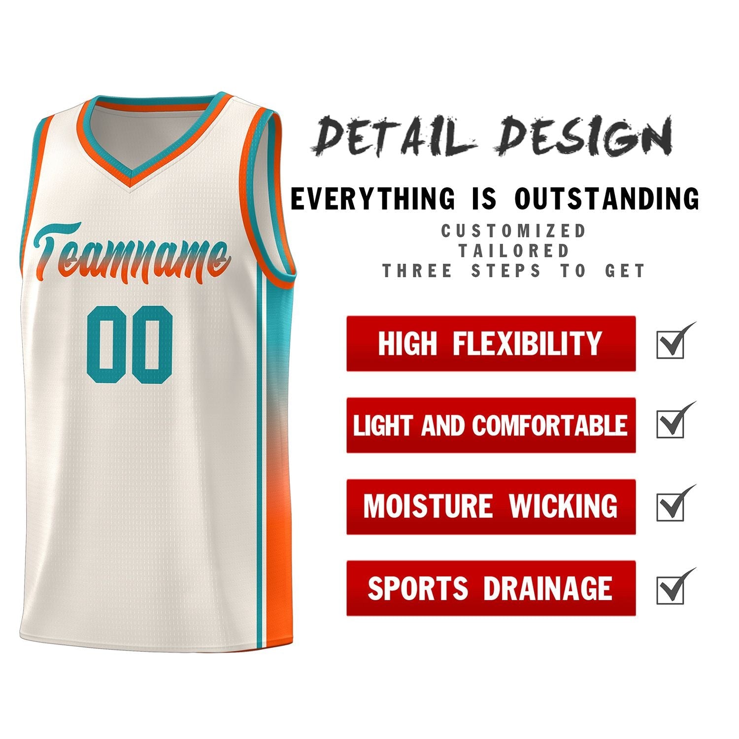 Custom Khaki Aqua-Orange Gradient Fashion Sports Uniform Basketball Jersey