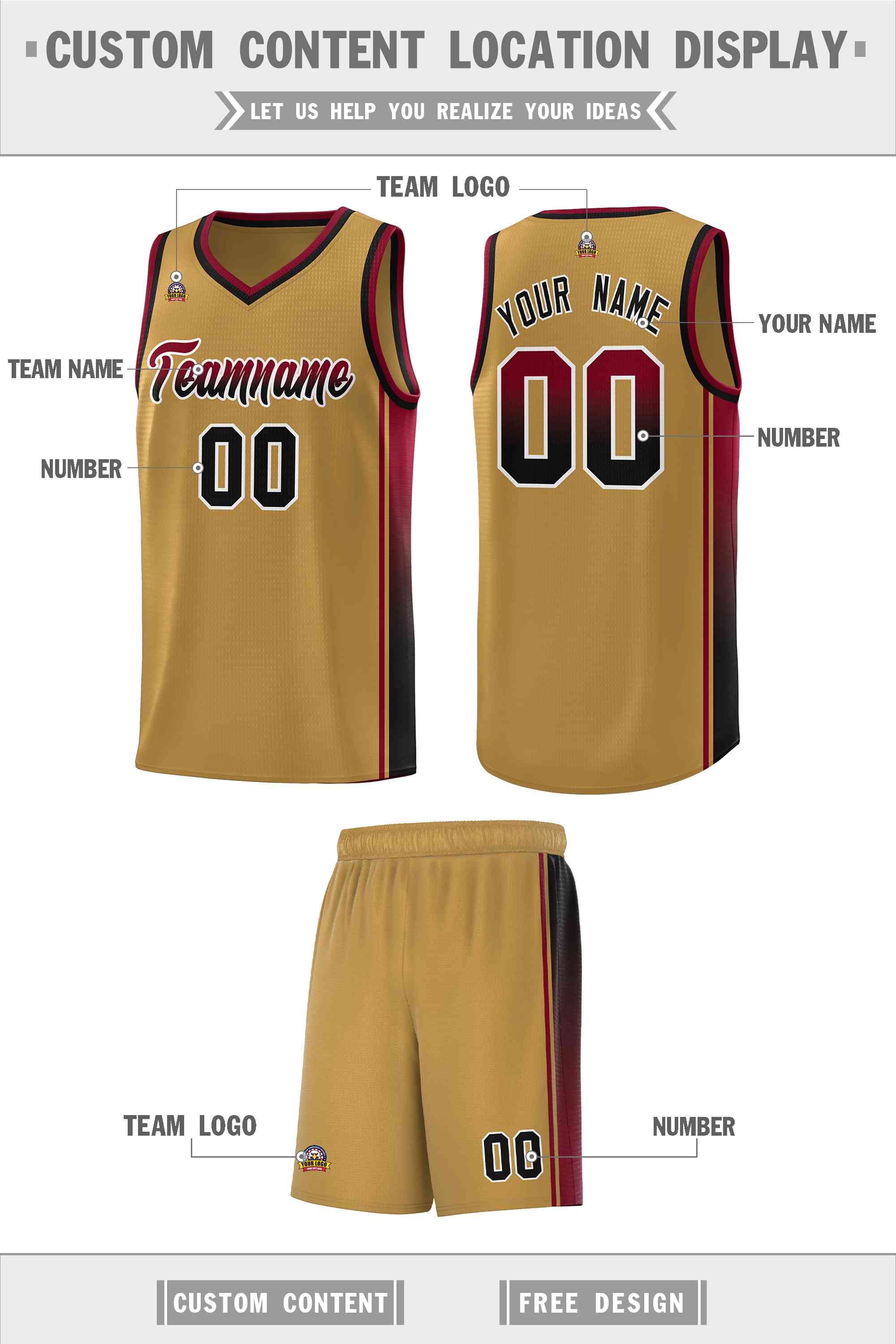 Custom Old Gold Crimson-Black Gradient Fashion Sports Uniform Basketball Jersey