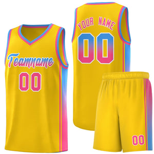 Custom Gold Light Blue-Pink Gradient Fashion Sports Uniform Basketball Jersey