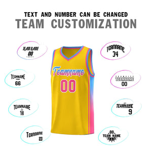 Custom Gold Light Blue-Pink Gradient Fashion Sports Uniform Basketball Jersey