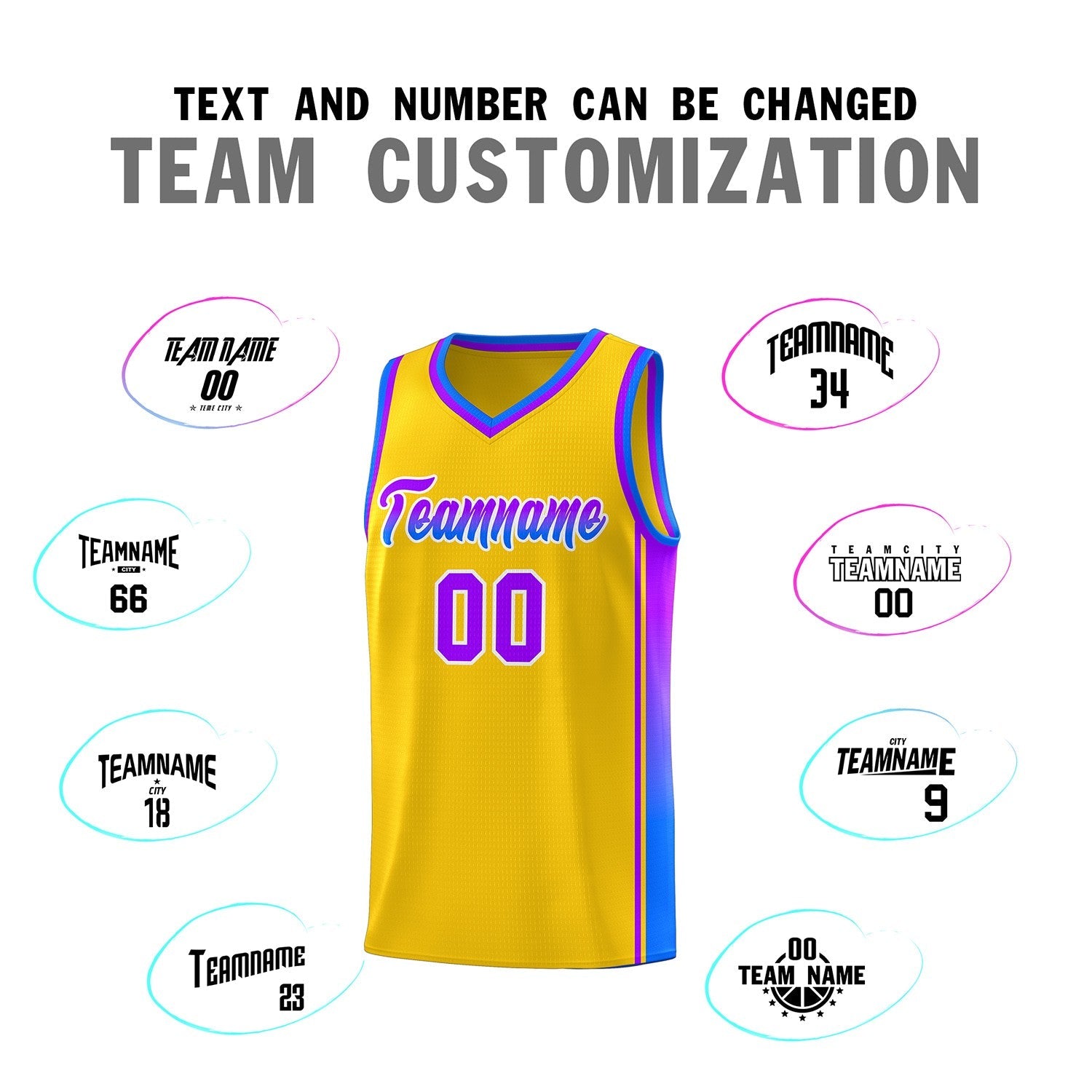 Custom Gold Purple-Light Blue Gradient Fashion Sports Uniform Basketball Jersey