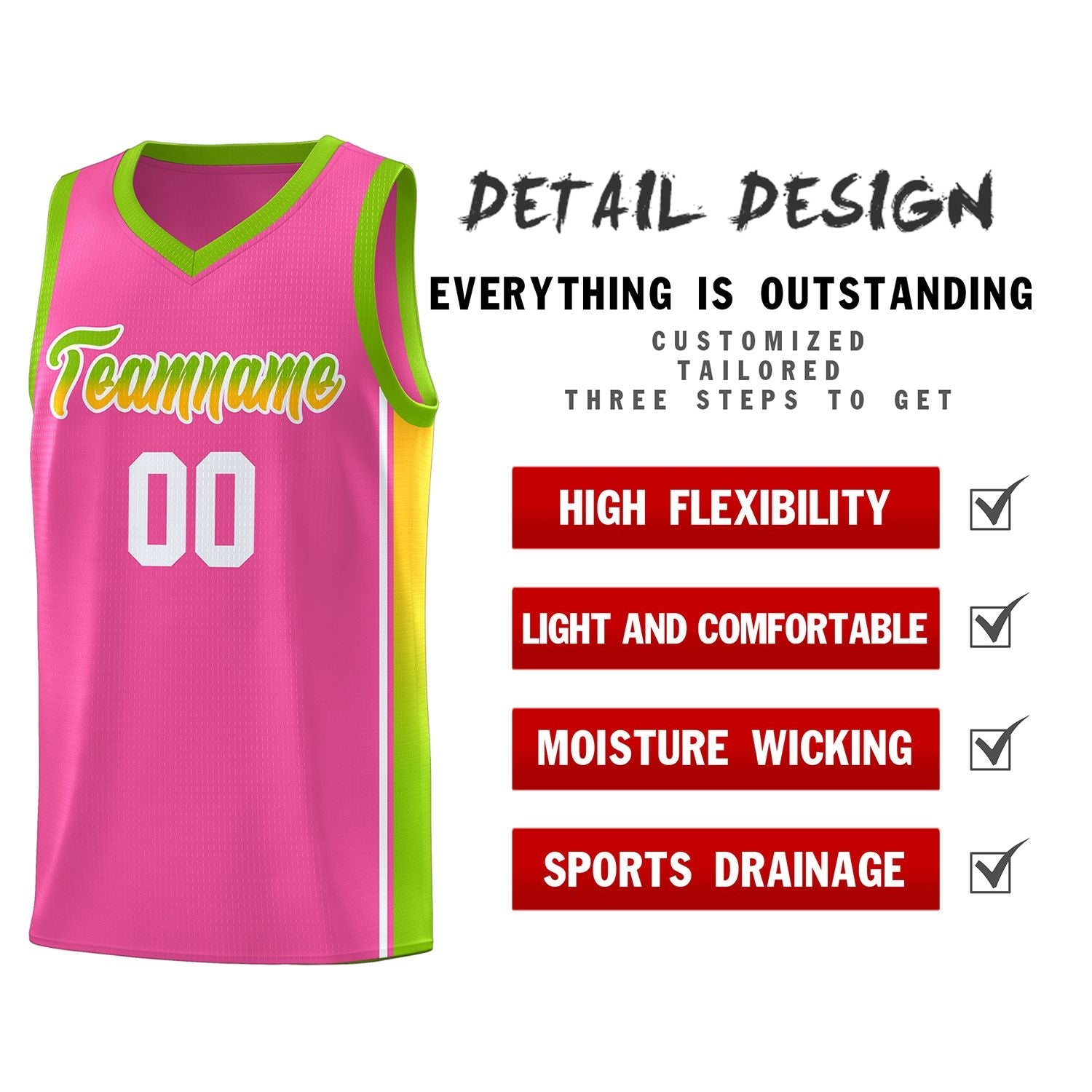 Custom Pink Neon Green-Gold Gradient Fashion Sports Uniform Basketball Jersey