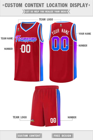 Custom Red Purple-Light Blue Gradient Fashion Sports Uniform Basketball Jersey