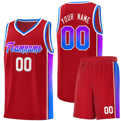 Custom Red Purple-Light Blue Gradient Fashion Sports Uniform Basketball Jersey