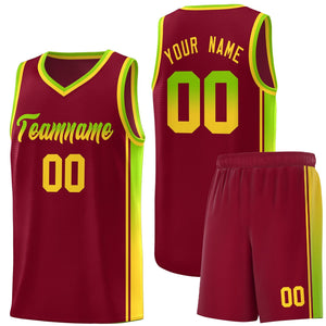 Custom Crimson Neon Green-Gold Gradient Fashion Sports Uniform Basketball Jersey