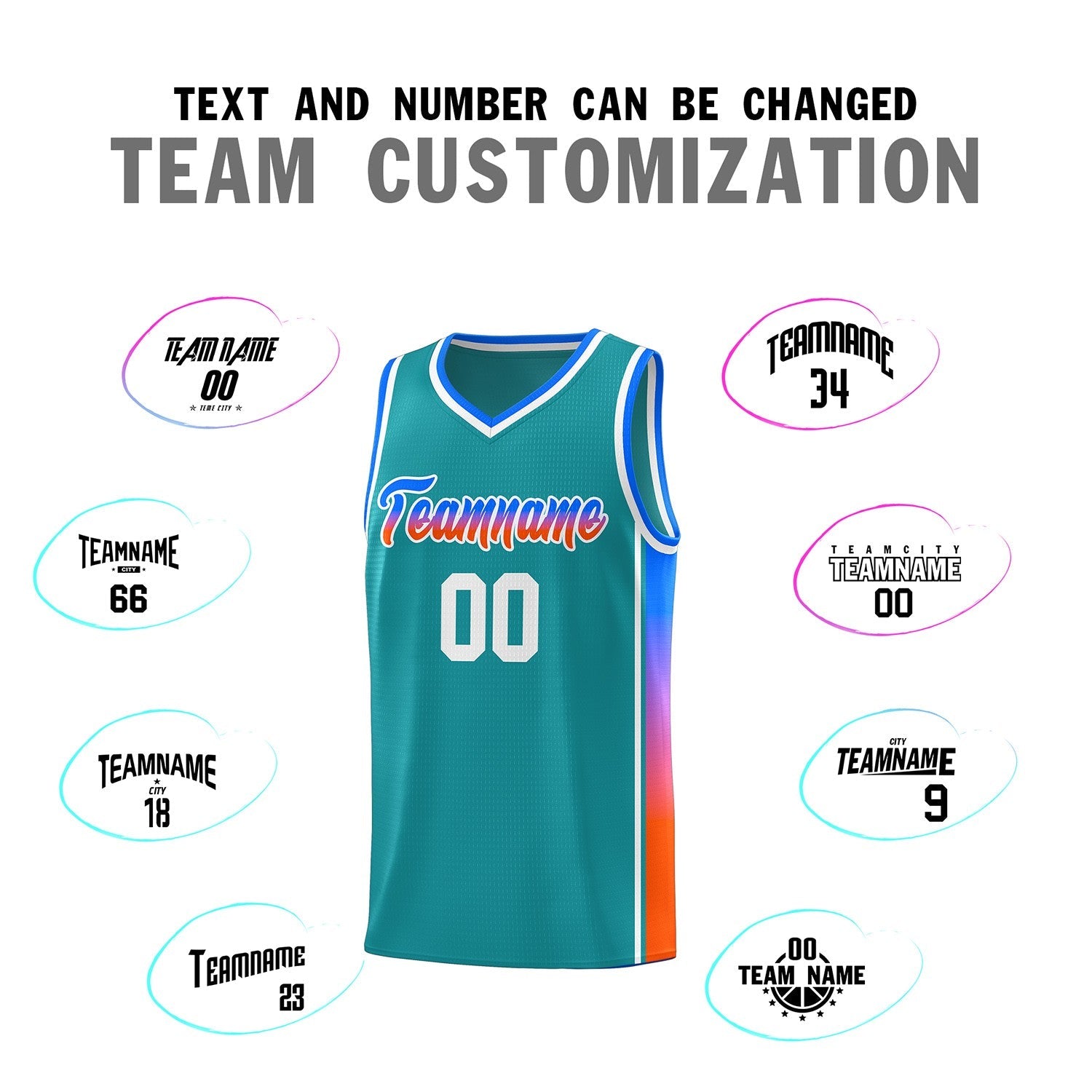 Custom Aqua Pink-Orange Gradient Fashion Sports Uniform Basketball Jersey