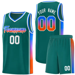 Custom Aqua Blue-Orange Gradient Fashion Sports Uniform Basketball Jersey