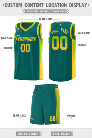 Custom Aqua Neon Green-Gold Gradient Fashion Sports Uniform Basketball Jersey