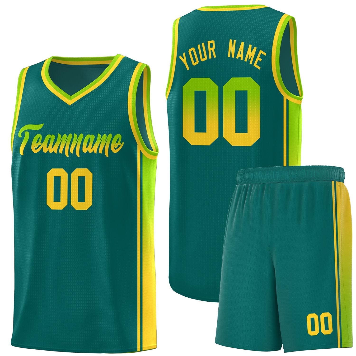 Custom Aqua Neon Green-Gold Gradient Fashion Sports Uniform Basketball Jersey