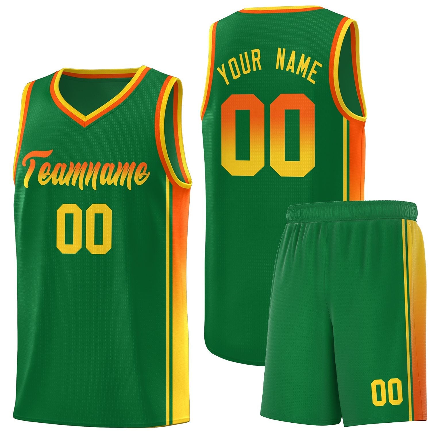 Custom Kelly Green Orange-Gold Gradient Fashion Sports Uniform Basketball Jersey