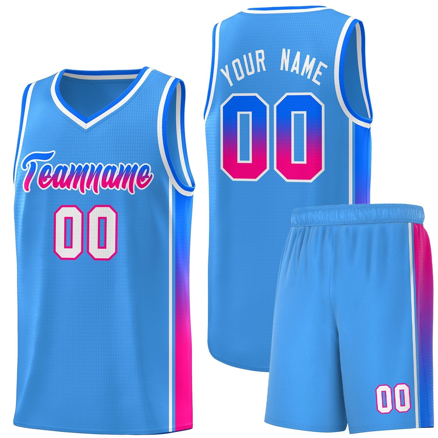 Custom Powder Blue Blue-Pink Gradient Fashion Sports Uniform Basketball Jersey