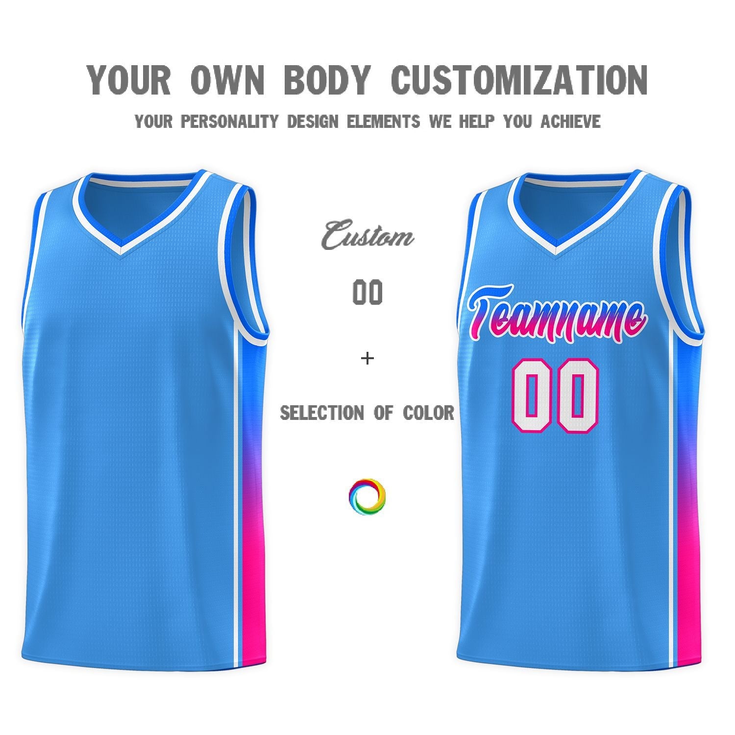 Custom Powder Blue Blue-Pink Gradient Fashion Sports Uniform Basketball Jersey