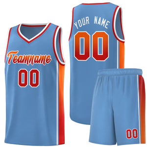 Custom Light Blue Orange-Red Gradient Fashion Sports Uniform Basketball Jersey