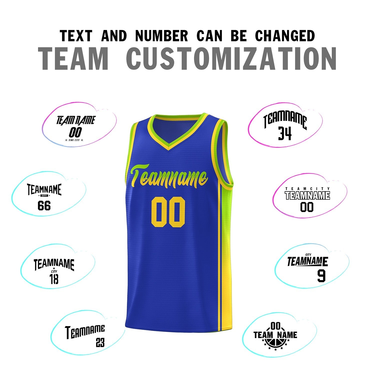 Custom Royal Neon Green-Gold Gradient Fashion Sports Uniform Basketball Jersey