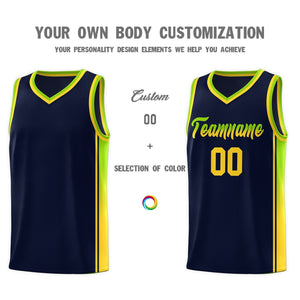 Custom Navy Neon Green-Gold Gradient Fashion Sports Uniform Basketball Jersey