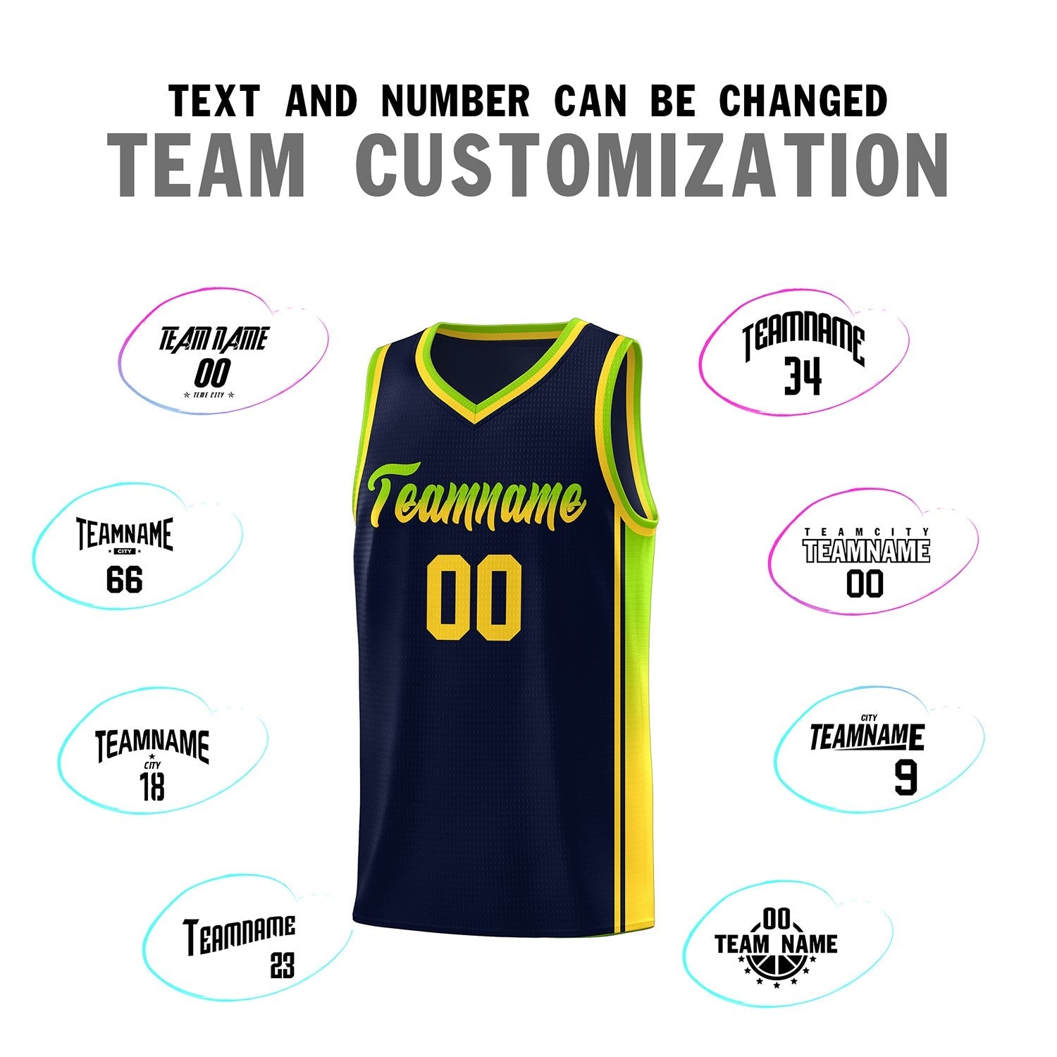 Custom Navy Neon Green-Gold Gradient Fashion Sports Uniform Basketball Jersey