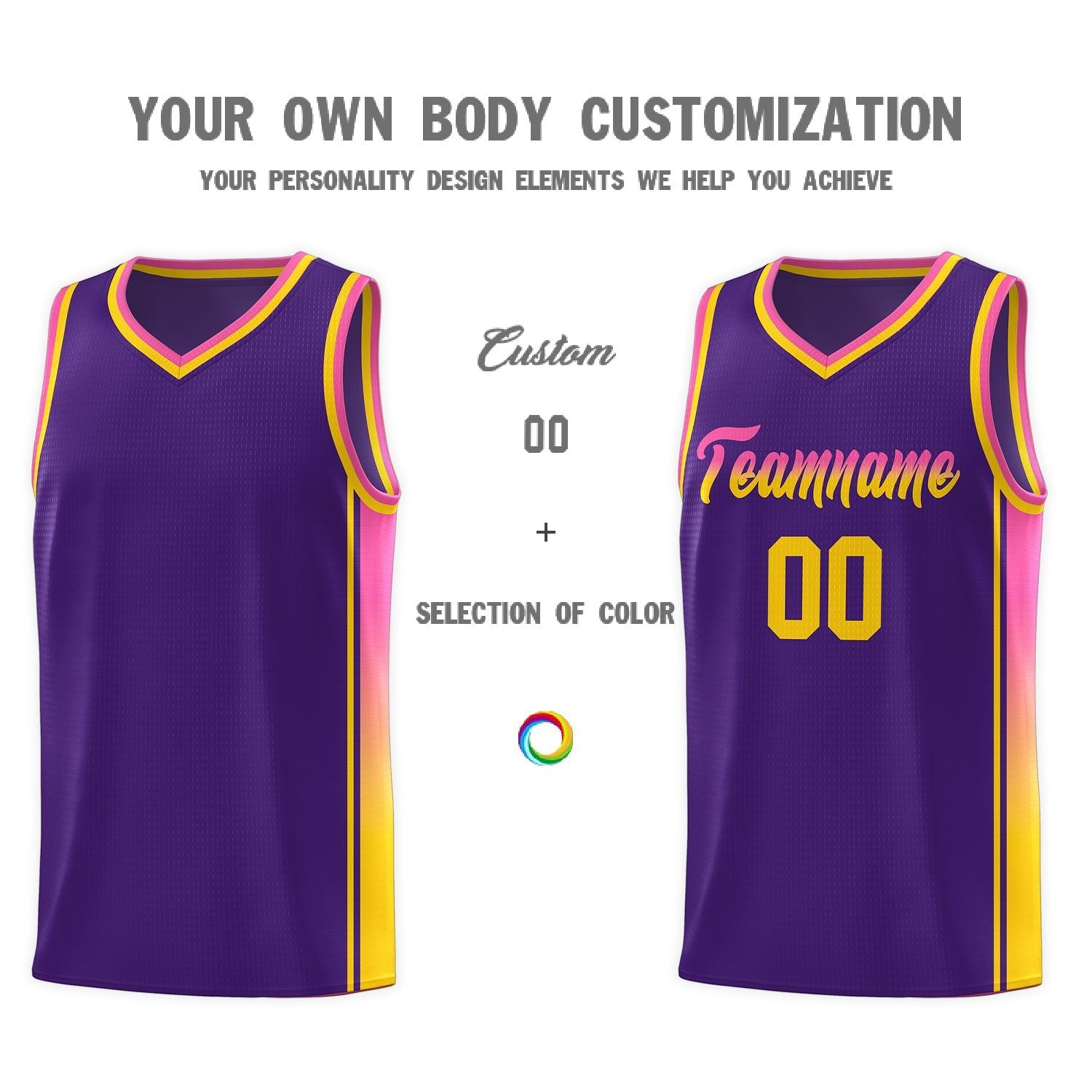 Custom Purple Pink-Gold Gradient Fashion Sports Uniform Basketball Jersey