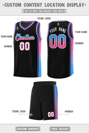 Custom Black Powder Blue-Pink Gradient Fashion Sports Uniform Basketball Jersey