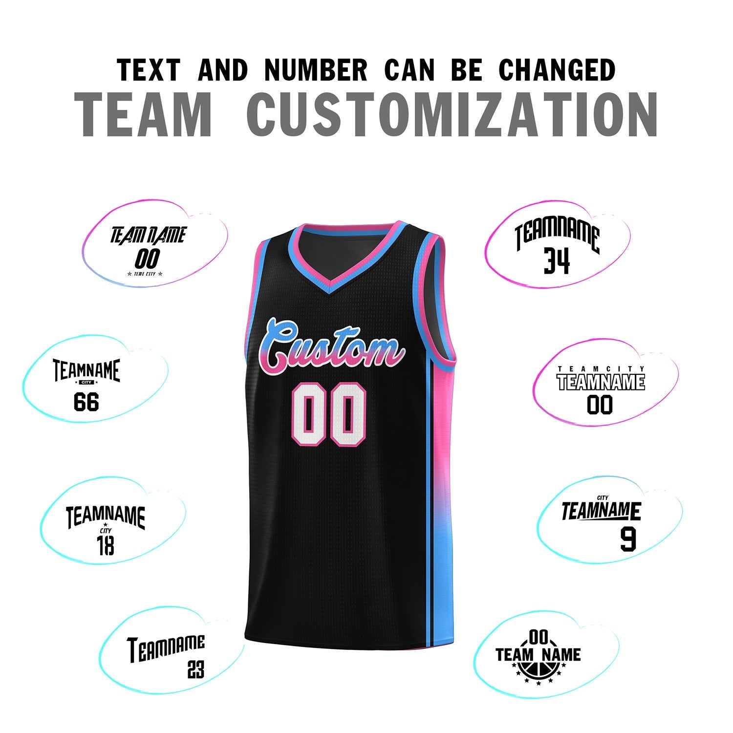 Custom Black Powder Blue-Pink Gradient Fashion Sports Uniform Basketball Jersey