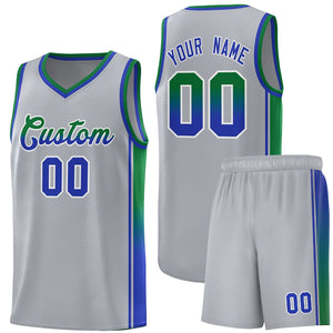 Custom Gray Kelly Green-Royal Gradient Fashion Sports Uniform Basketball Jersey