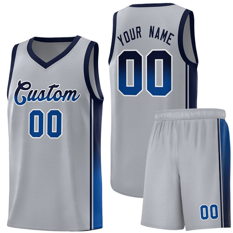 Custom Gray Navy-Royal Gradient Fashion Sports Uniform Basketball Jersey