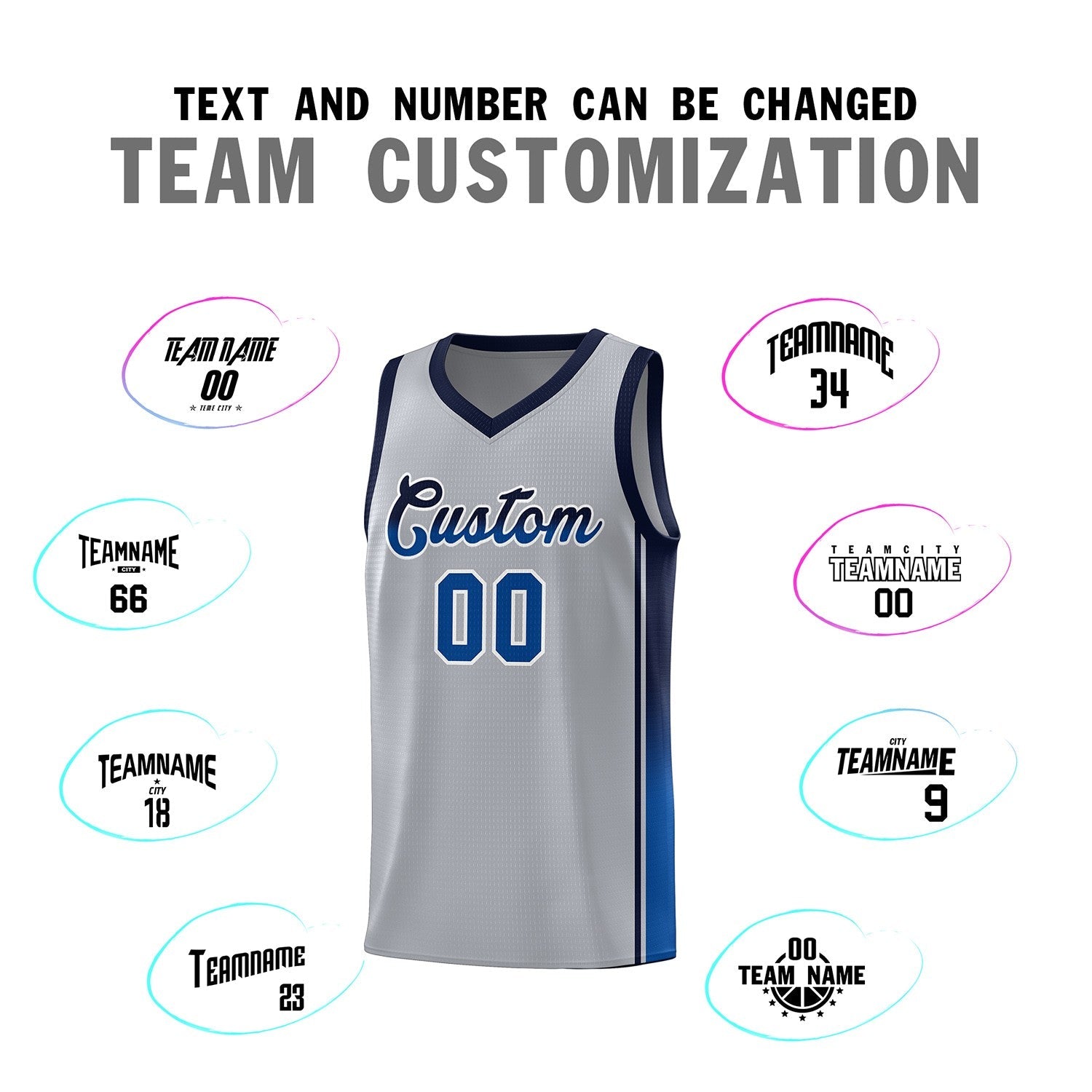 Custom Gray Navy-Royal Gradient Fashion Sports Uniform Basketball Jersey