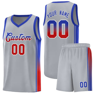 Custom Gray Red-Royal Gradient Fashion Sports Uniform Basketball Jersey