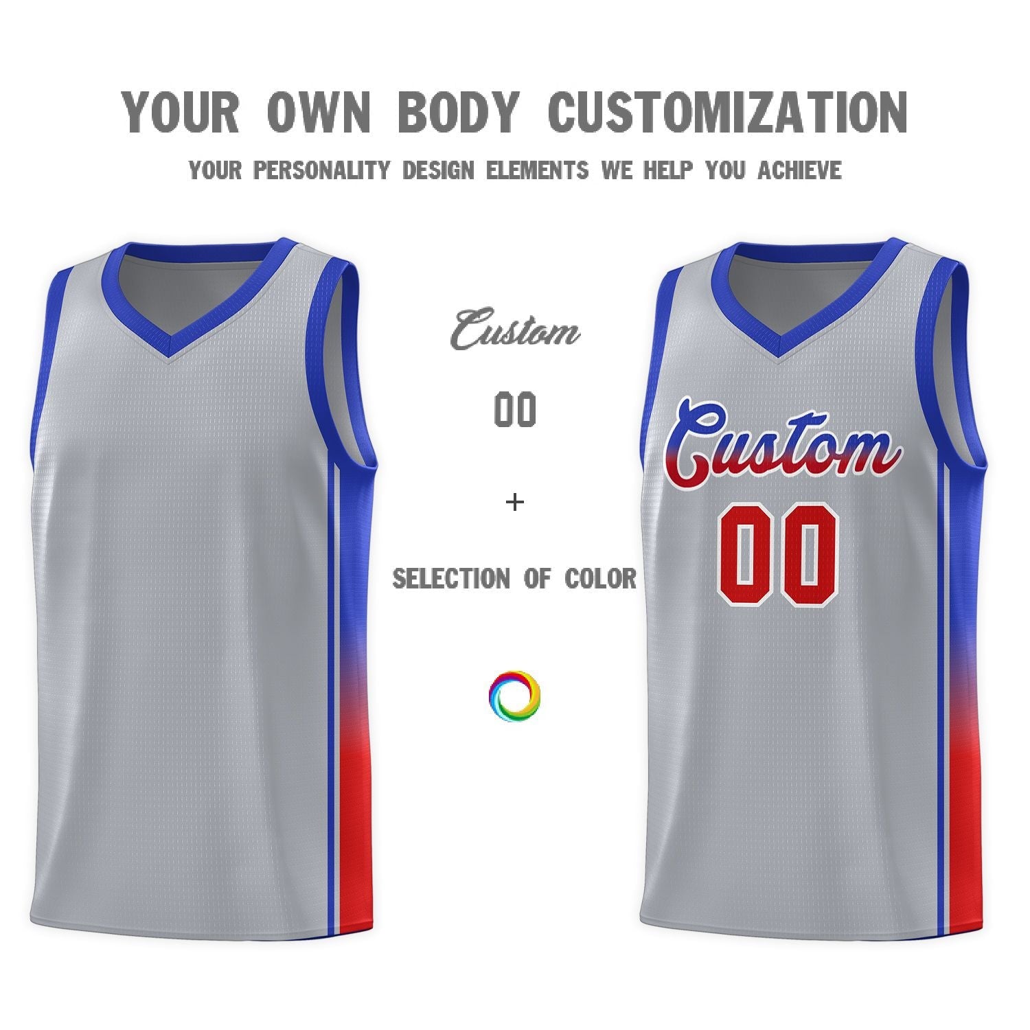 Custom Gray Red-Royal Gradient Fashion Sports Uniform Basketball Jersey