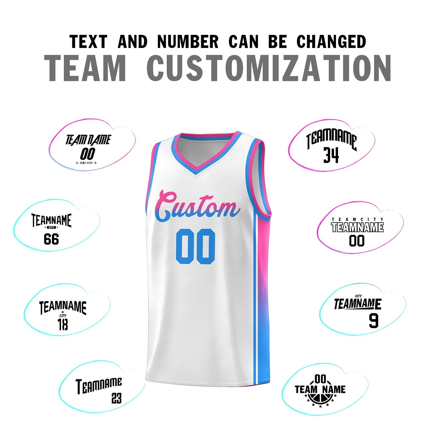 Custom White Pink-Powder Blue Gradient Fashion Sports Uniform Basketball Jersey