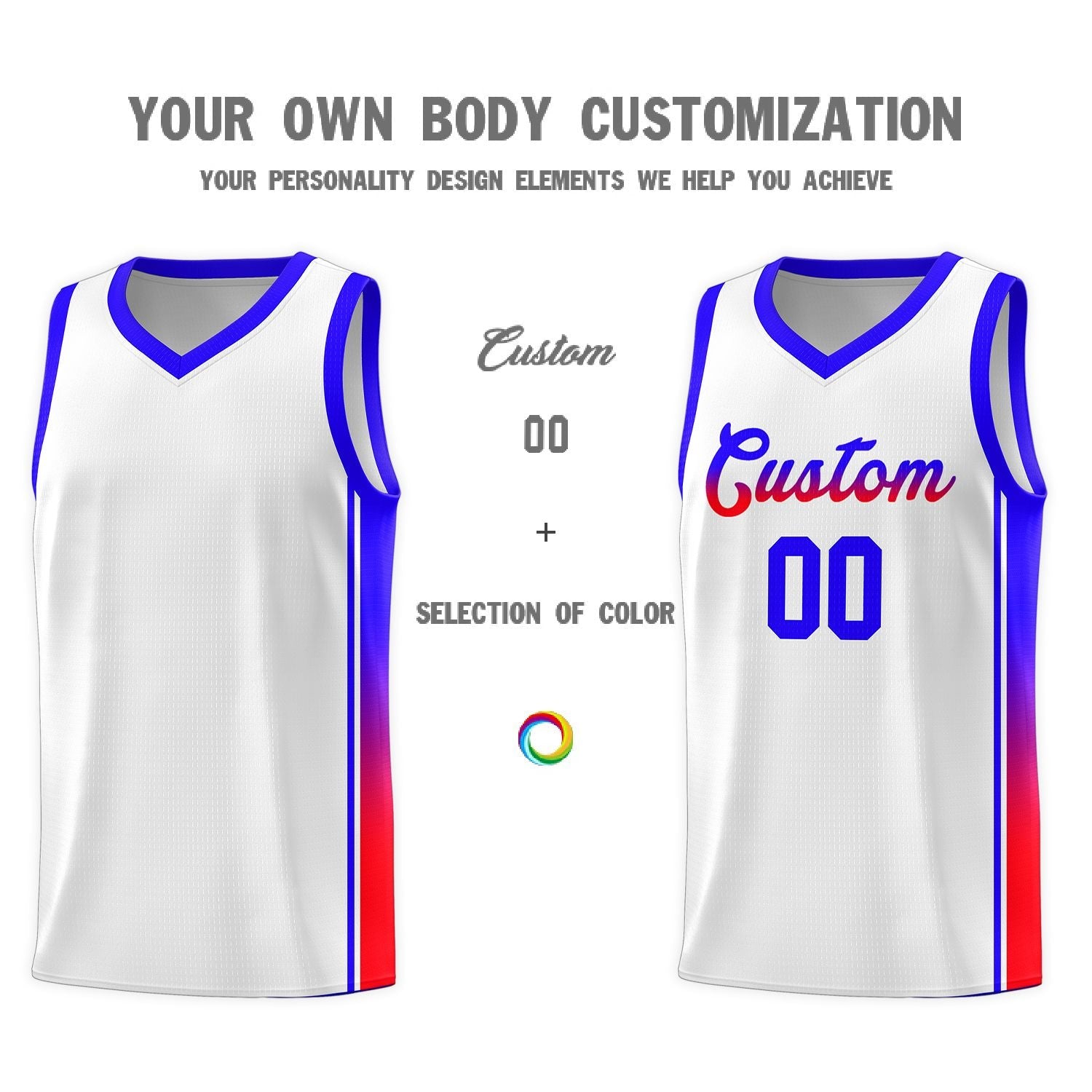 Custom White Red-Navy Gradient Fashion Sports Uniform Basketball Jersey