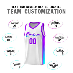 Custom White Purple-Light Blue Gradient Fashion Sports Uniform Basketball Jersey