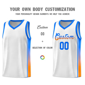 Custom White Light Blue-Orange Gradient Fashion Sports Uniform Basketball Jersey