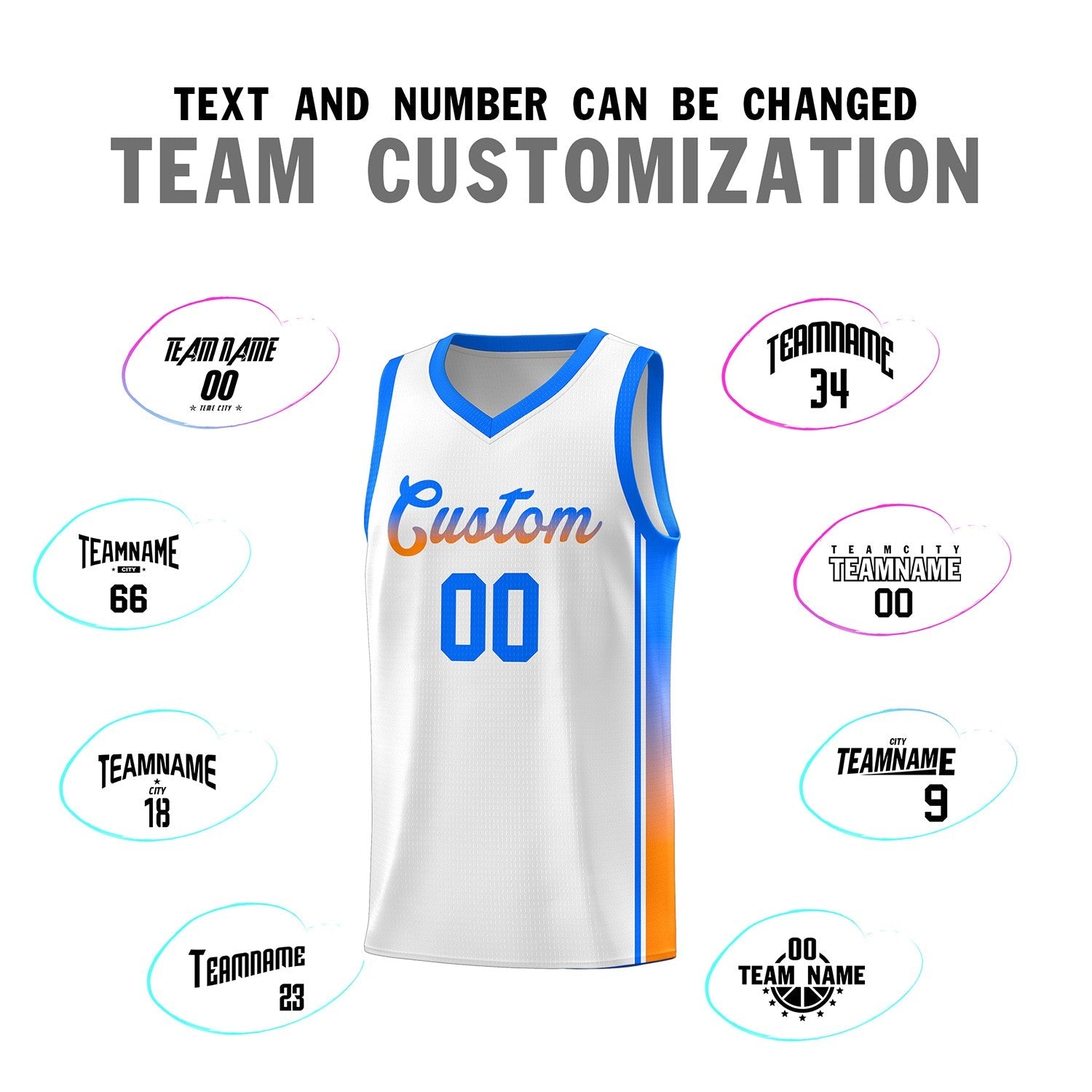 Custom White Light Blue-Orange Gradient Fashion Sports Uniform Basketball Jersey