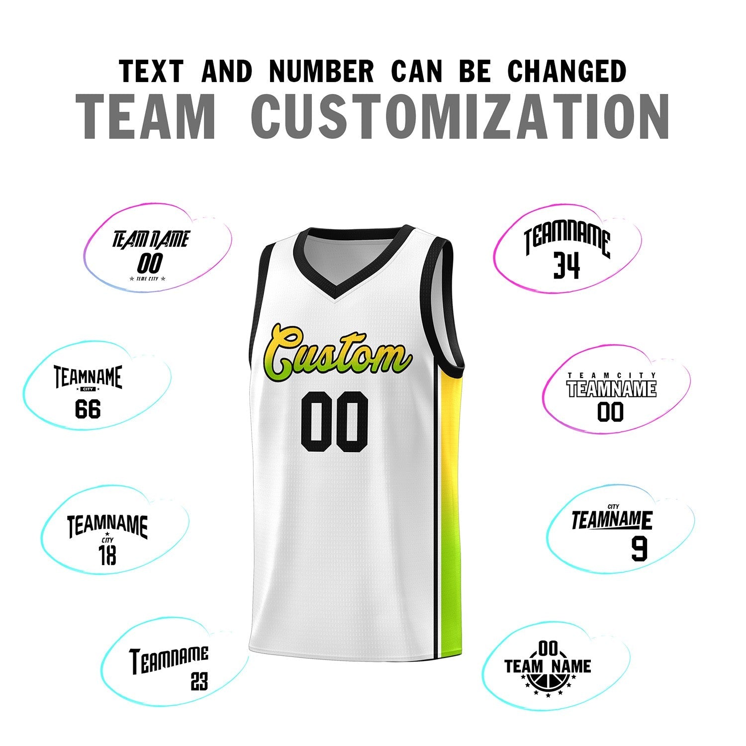 Custom White Gold-Neon Green Gradient Fashion Sports Uniform Basketball Jersey