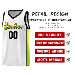 Custom White Gold-Neon Green Gradient Fashion Sports Uniform Basketball Jersey