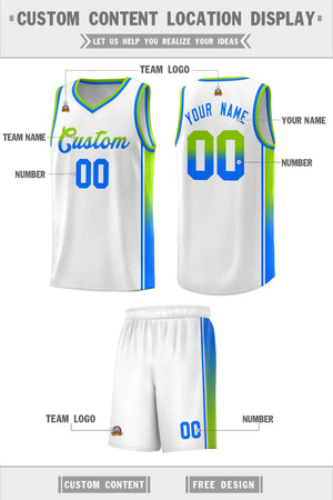 Custom White Neon Green-Light Blue Gradient Fashion Sports Uniform Basketball Jersey