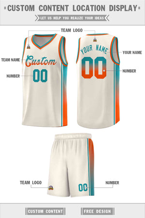 Custom Khaki Aqua-Orange Gradient Fashion Sports Uniform Basketball Jersey