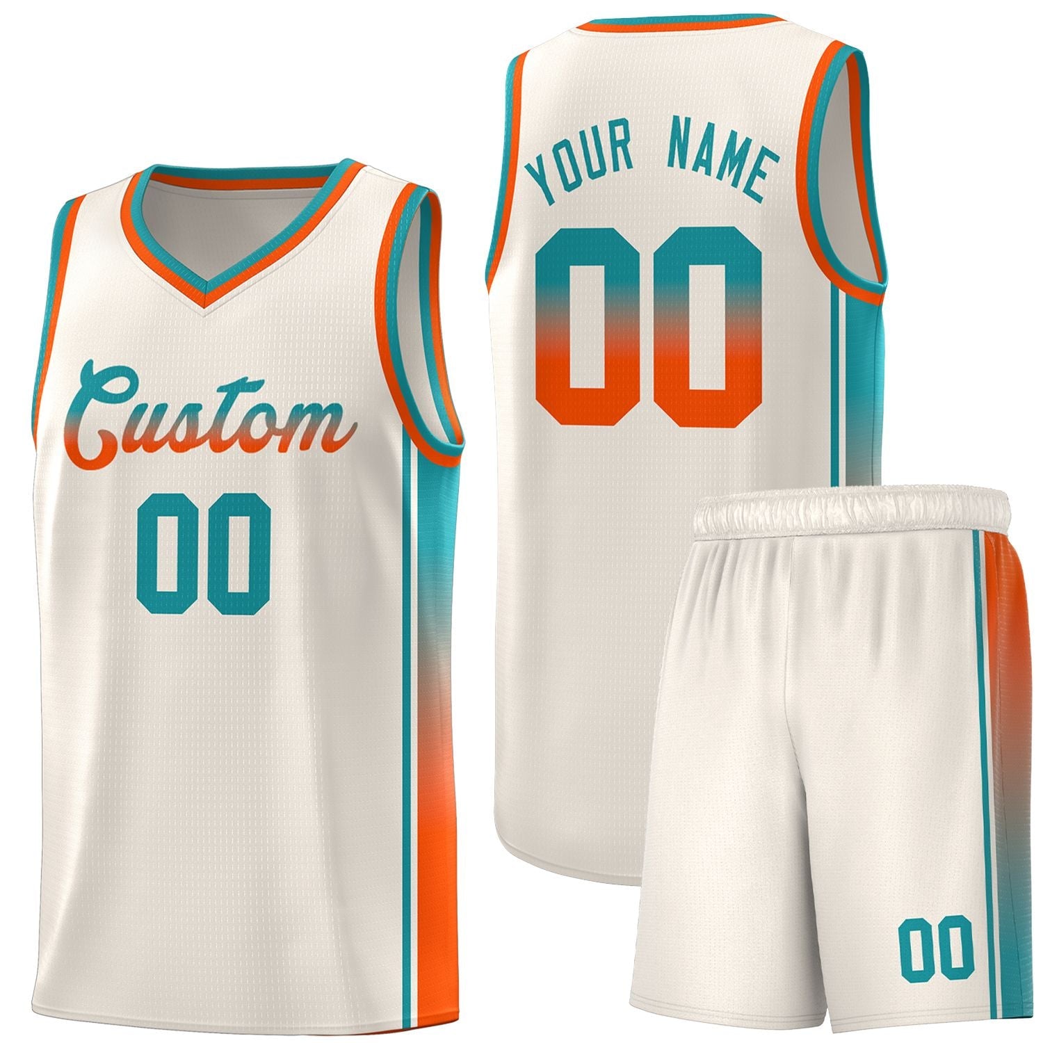 Custom Khaki Aqua-Orange Gradient Fashion Sports Uniform Basketball Jersey