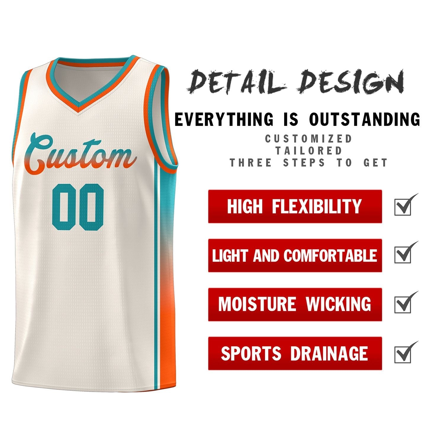 Custom Khaki Aqua-Orange Gradient Fashion Sports Uniform Basketball Jersey