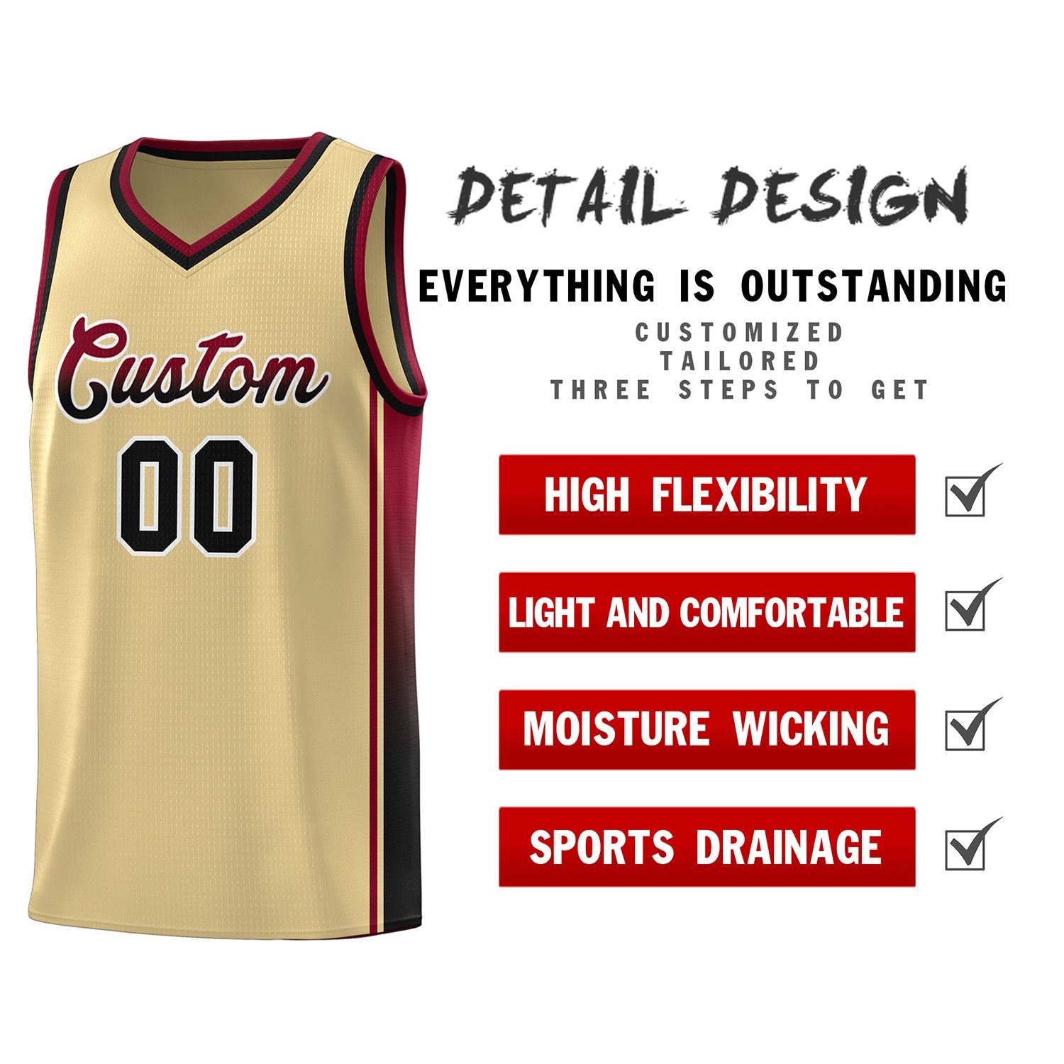 Custom Khaki Crimson-Black Gradient Fashion Sports Uniform Basketball Jersey