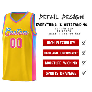 Custom Gold Light Blue-Pink Gradient Fashion Sports Uniform Basketball Jersey