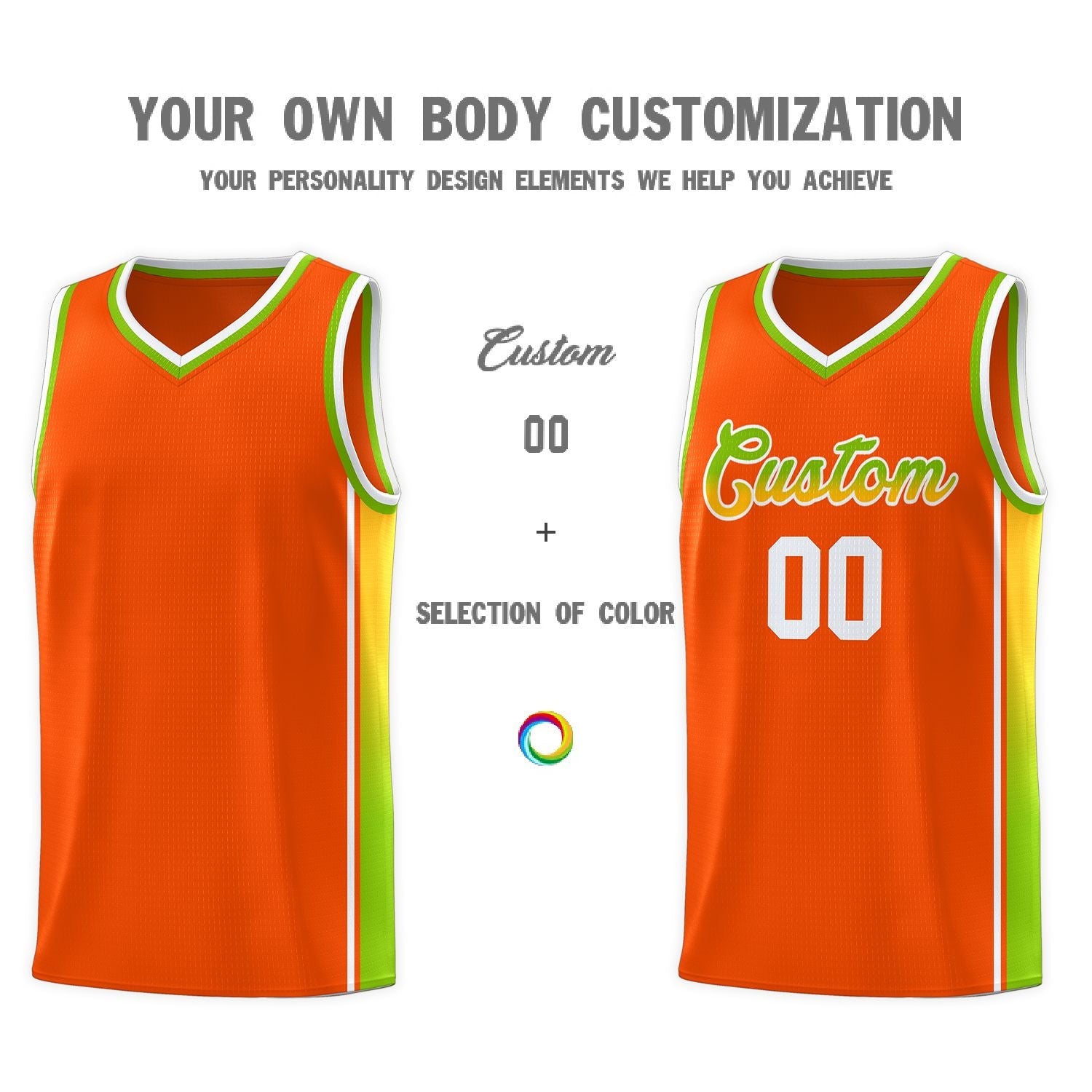 Custom Orange Neon Green-Gold Gradient Fashion Sports Uniform Basketball Jersey