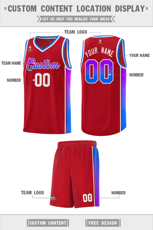 Custom Red Purple-Light Blue Gradient Fashion Sports Uniform Basketball Jersey