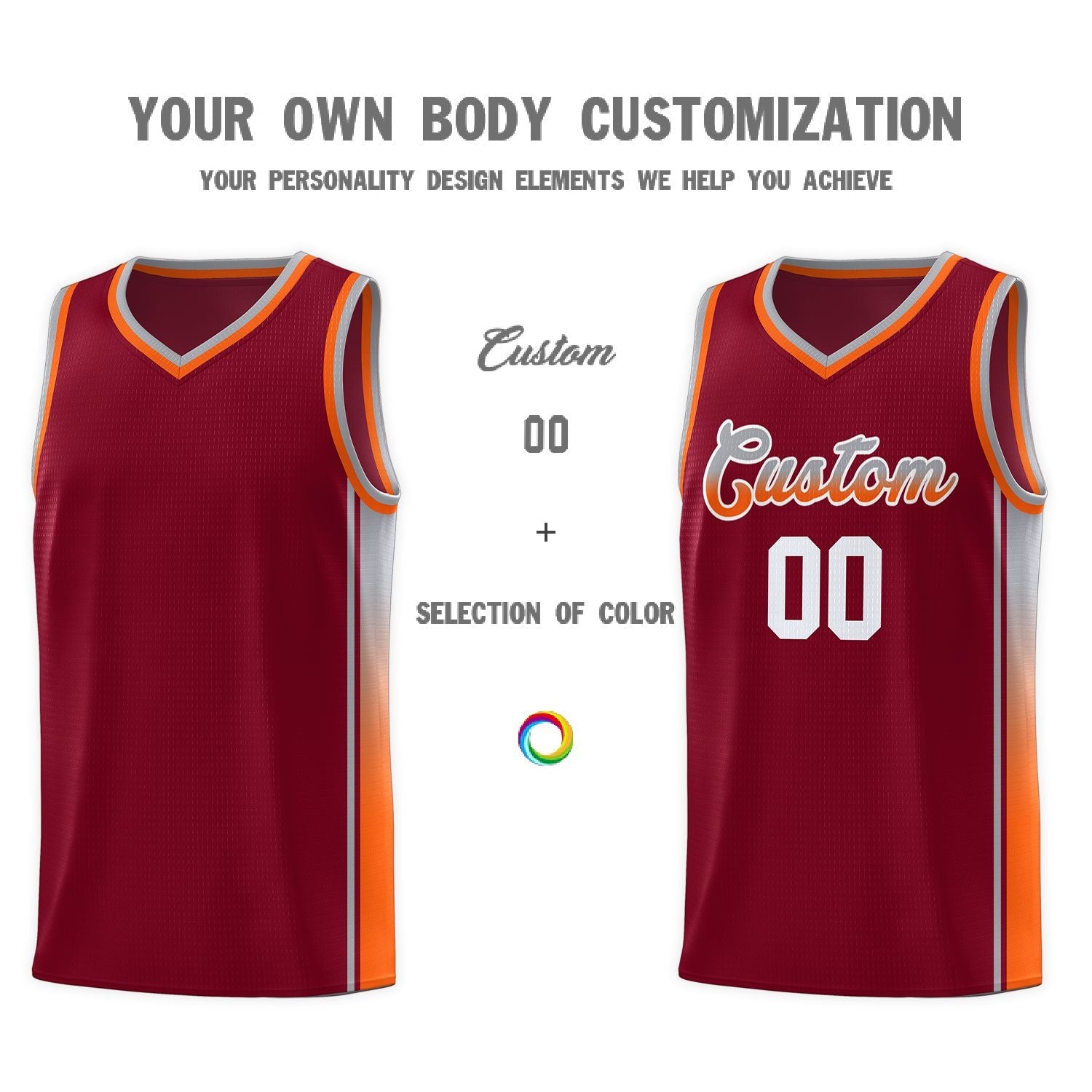 Custom Crimson Gray-Orange Gradient Fashion Sports Uniform Basketball Jersey