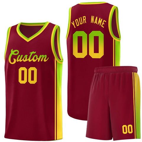 Custom Crimson Neon Green-Gold Gradient Fashion Sports Uniform Basketball Jersey