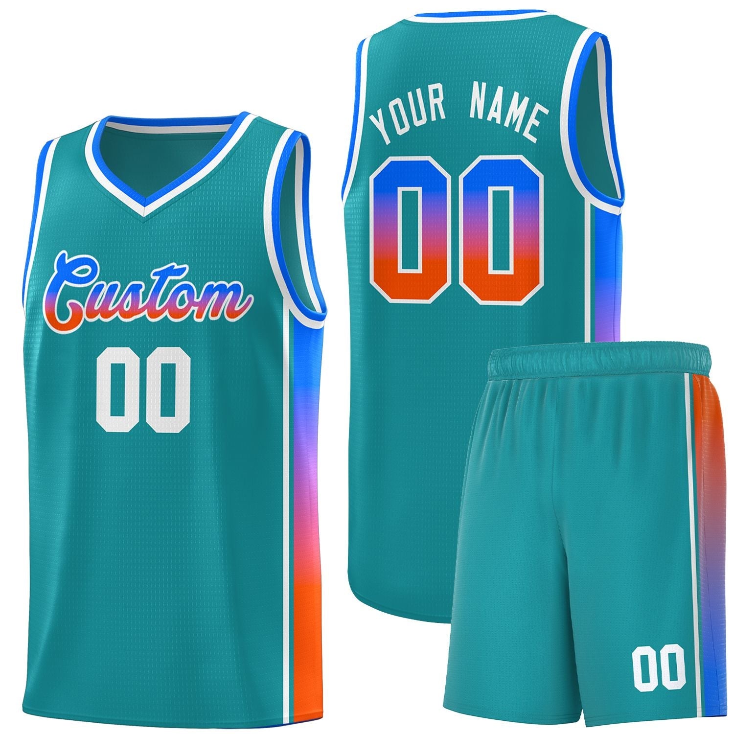 Custom Aqua Pink-Orange Gradient Fashion Sports Uniform Basketball Jersey