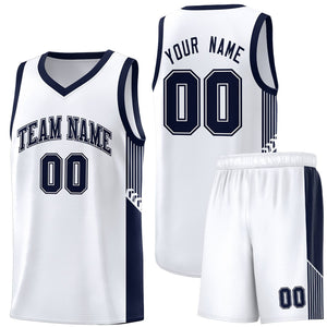 Custom White Navy Side Stripe Fashion Sports Uniform Basketball Jersey