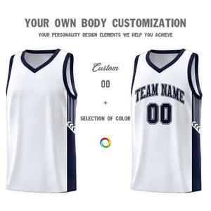 Custom White Navy Side Stripe Fashion Sports Uniform Basketball Jersey