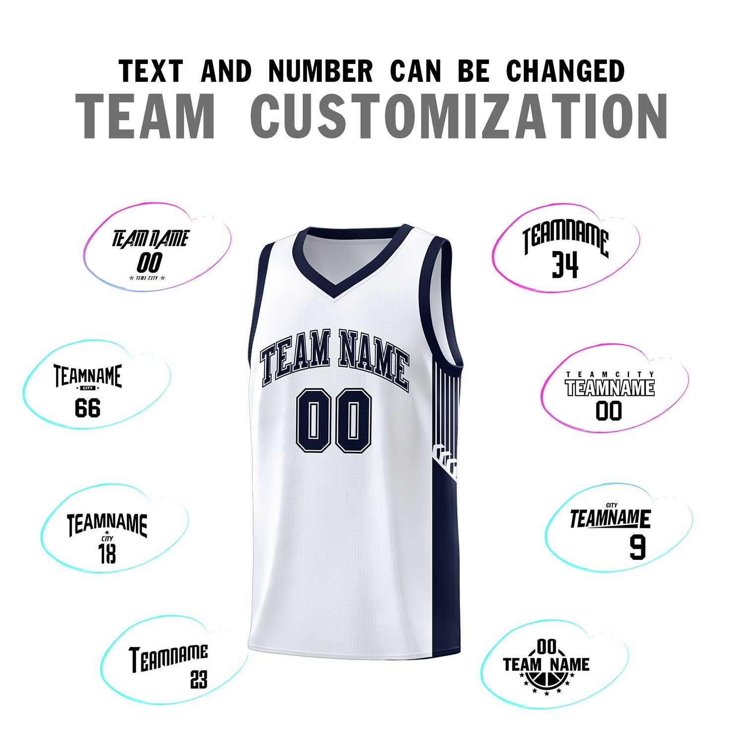 Custom White Navy Side Stripe Fashion Sports Uniform Basketball Jersey